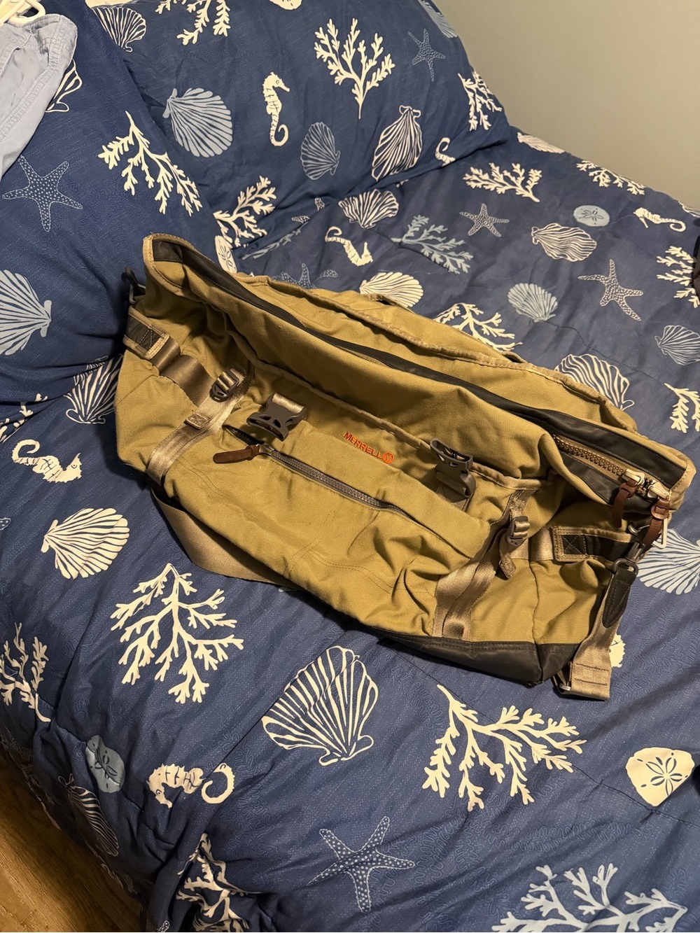 Merrill Khaki Canvas Crossbody Messenger with Leather Accents